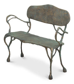 Verdigris Green Metal Bench - Ornate Home