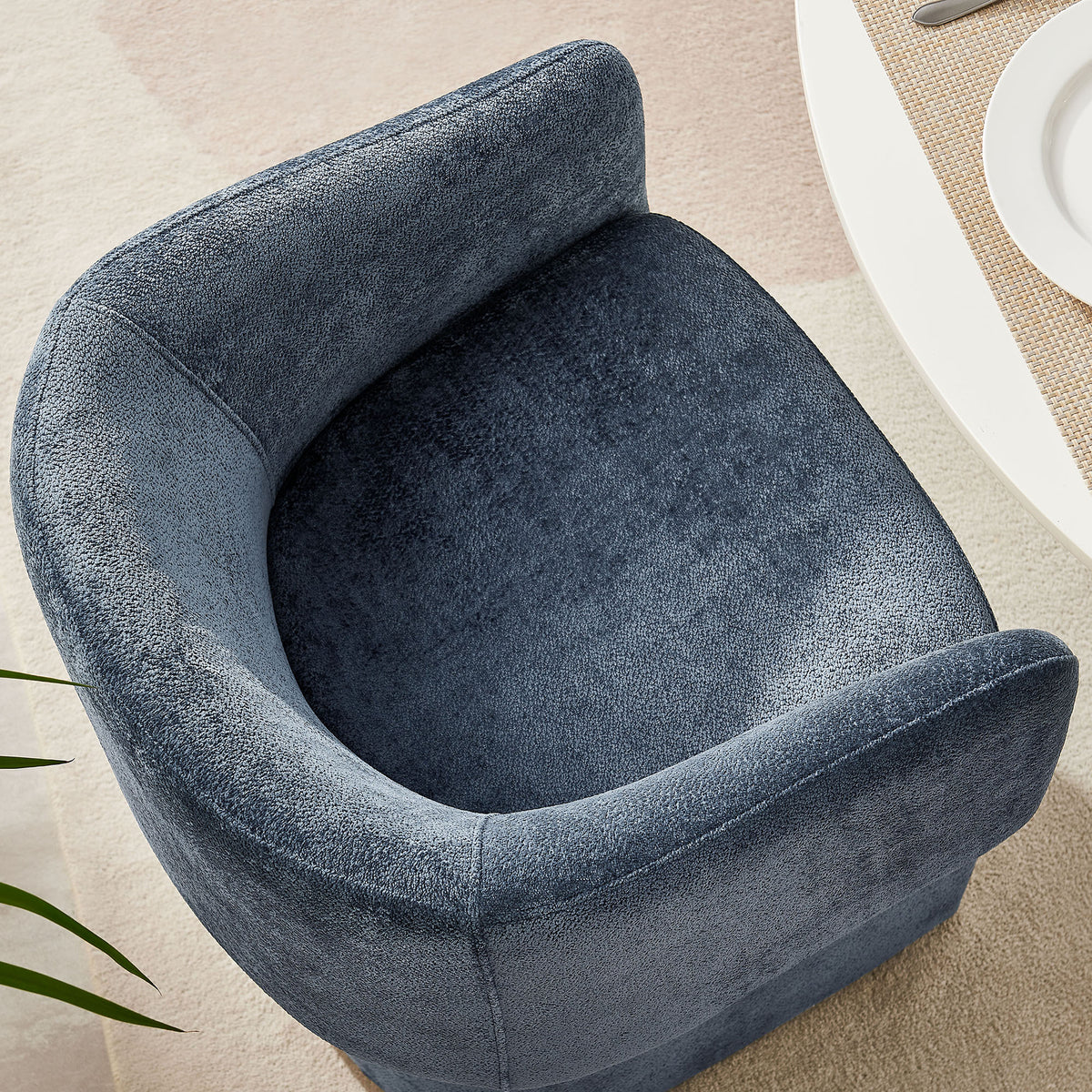 Verity Slate Blue Barrel Back Chenille Dining Armchair - Ornate Home