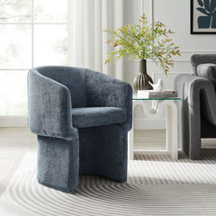 Verity Slate Blue Barrel Back Chenille Dining Armchair - Ornate Home