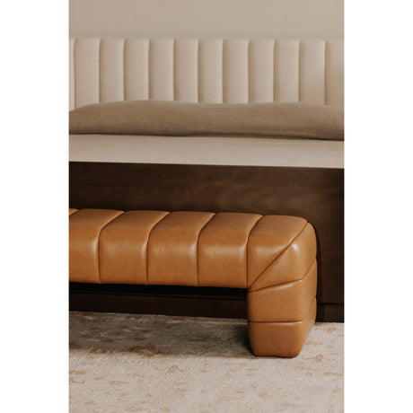 Verity Tan Leather Bench - Ornate Home