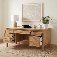 Vermes Light Ash 66-inch 7-drawer Computer Desk with Power Outlet - Ornate Home