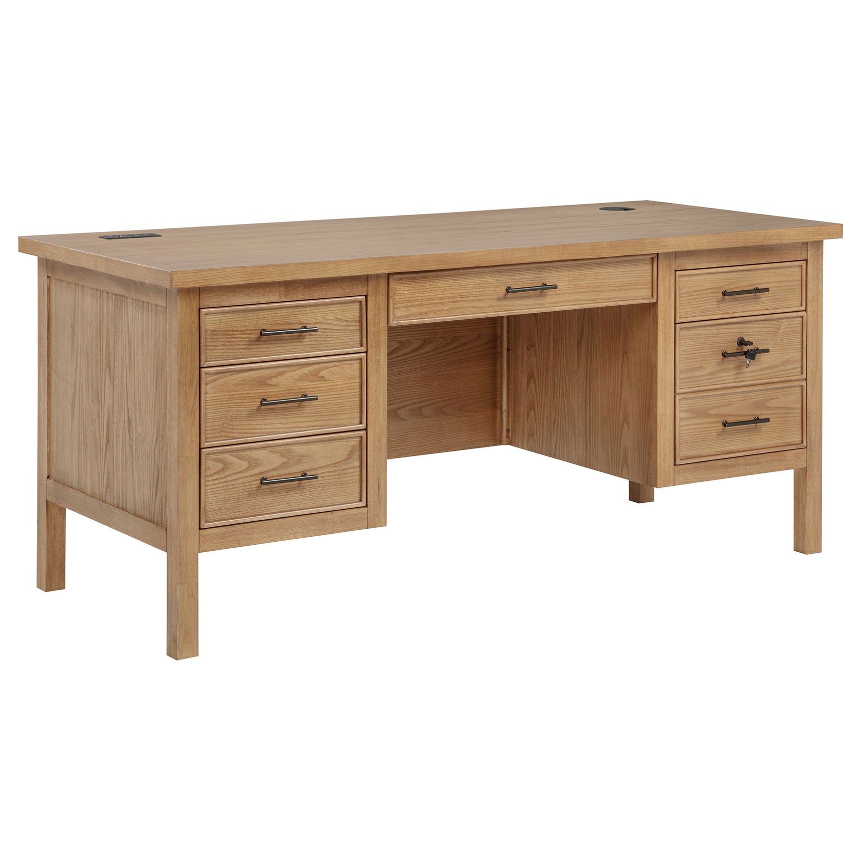 Vermes Light Ash 66-inch 7-drawer Computer Desk with Power Outlet - Ornate Home