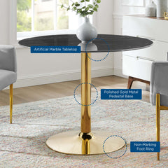 Verne Gold/Black 40" Artificial Marble Dining Table - Ornate Home
