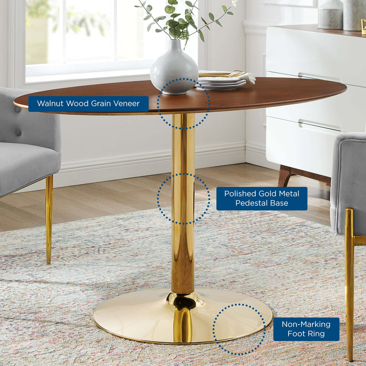 Verne Gold/Walnut 48" Oval Dining Table - Ornate Home