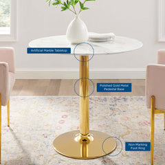Verne Gold/White 35" Artificial Marble Dining Table - Ornate Home