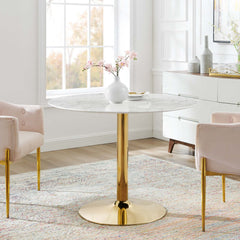 Verne Gold/White 40" Artificial Marble Dining Table - Ornate Home