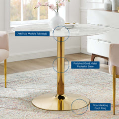 Verne Gold/White 40" Artificial Marble Dining Table - Ornate Home