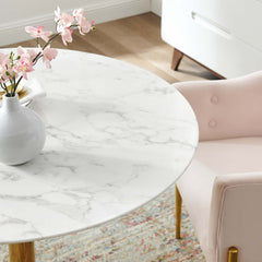 Verne Gold/White 40" Artificial Marble Dining Table - Ornate Home