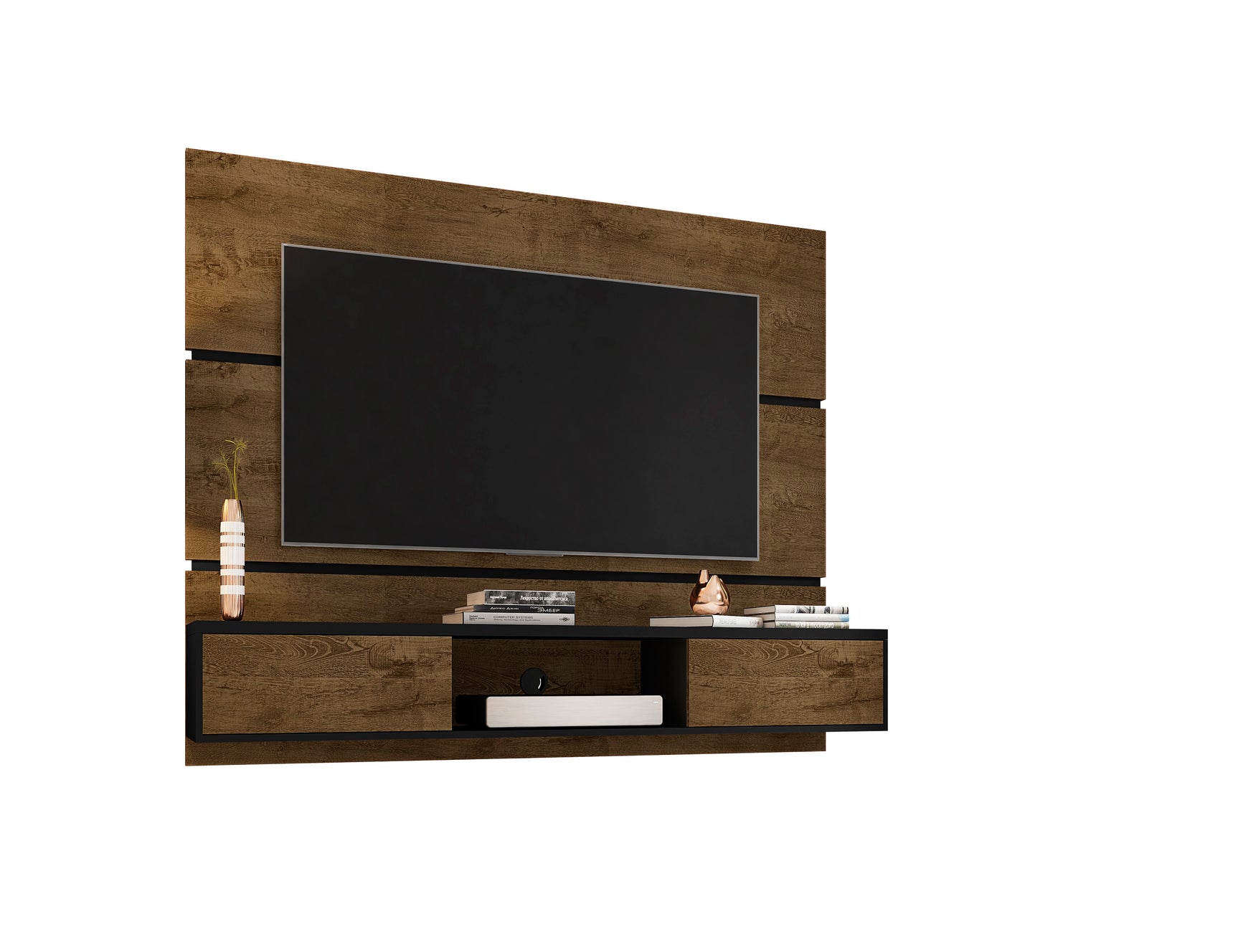 Vernon 62.99 Floating Entertainment Center in Rustic Brown and Black - Ornate Home