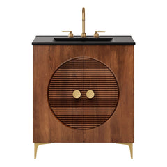 Vernon Walnut/Black 30" Fluted Wood Vanity Cabinet With Sink - Ornate Home