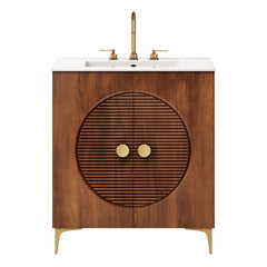 Vernon Walnut/White 30" Fluted Wood Vanity Cabinet With Sink - Ornate Home