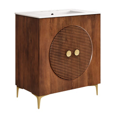 Vernon Walnut/White 30" Fluted Wood Vanity Cabinet With Sink - Ornate Home