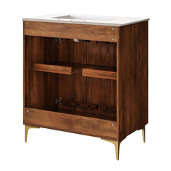 Vernon Walnut/White 30" Fluted Wood Vanity Cabinet With Sink - Ornate Home