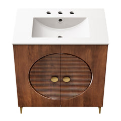 Vernon Walnut/White 30" Fluted Wood Vanity Cabinet With Sink - Ornate Home