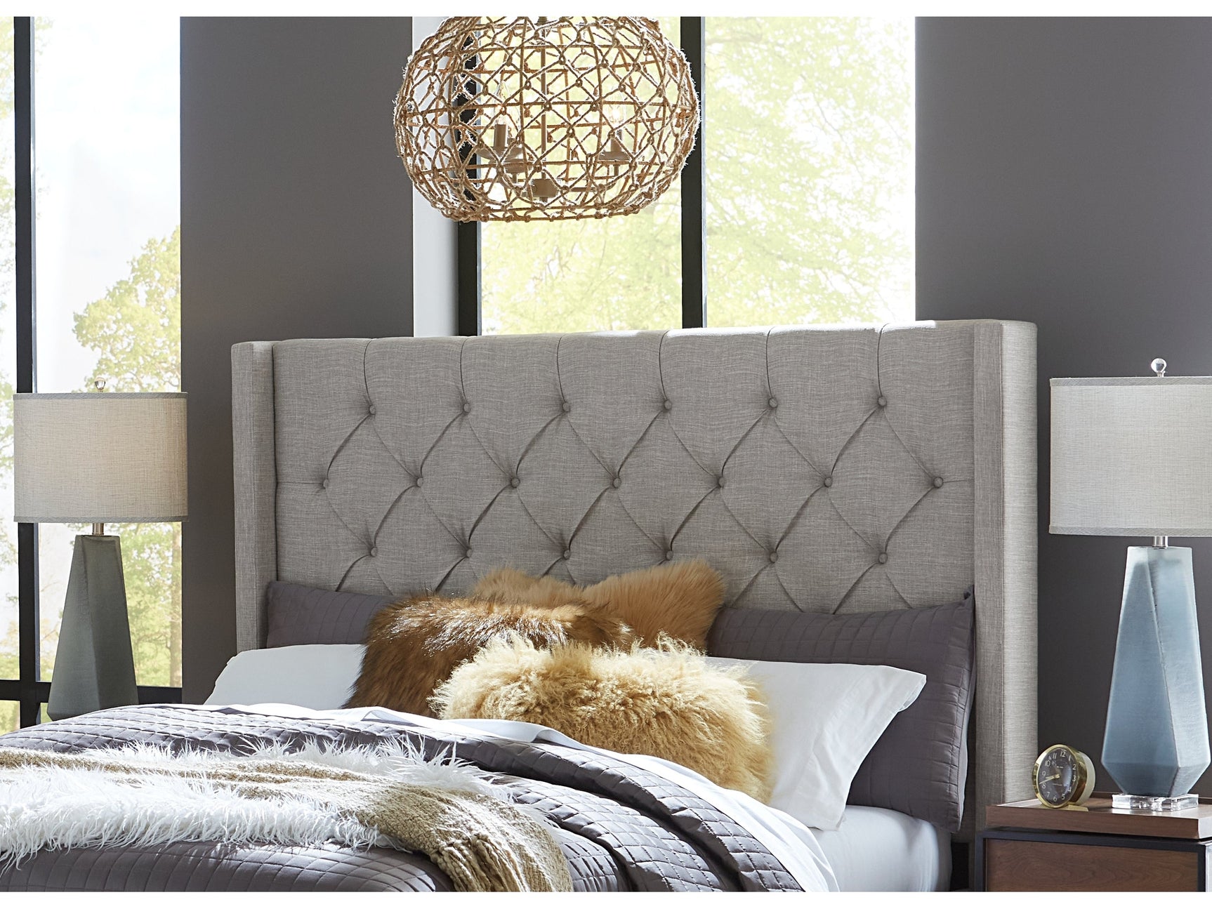 Verona Tufted Upholstered Headboard in Speckled Grey - Ornate Home
