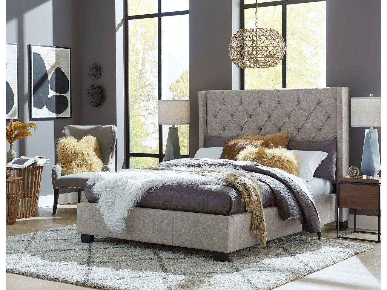 Verona Upholstered Footboard Full Storage Bed in Speckled Grey - Ornate Home