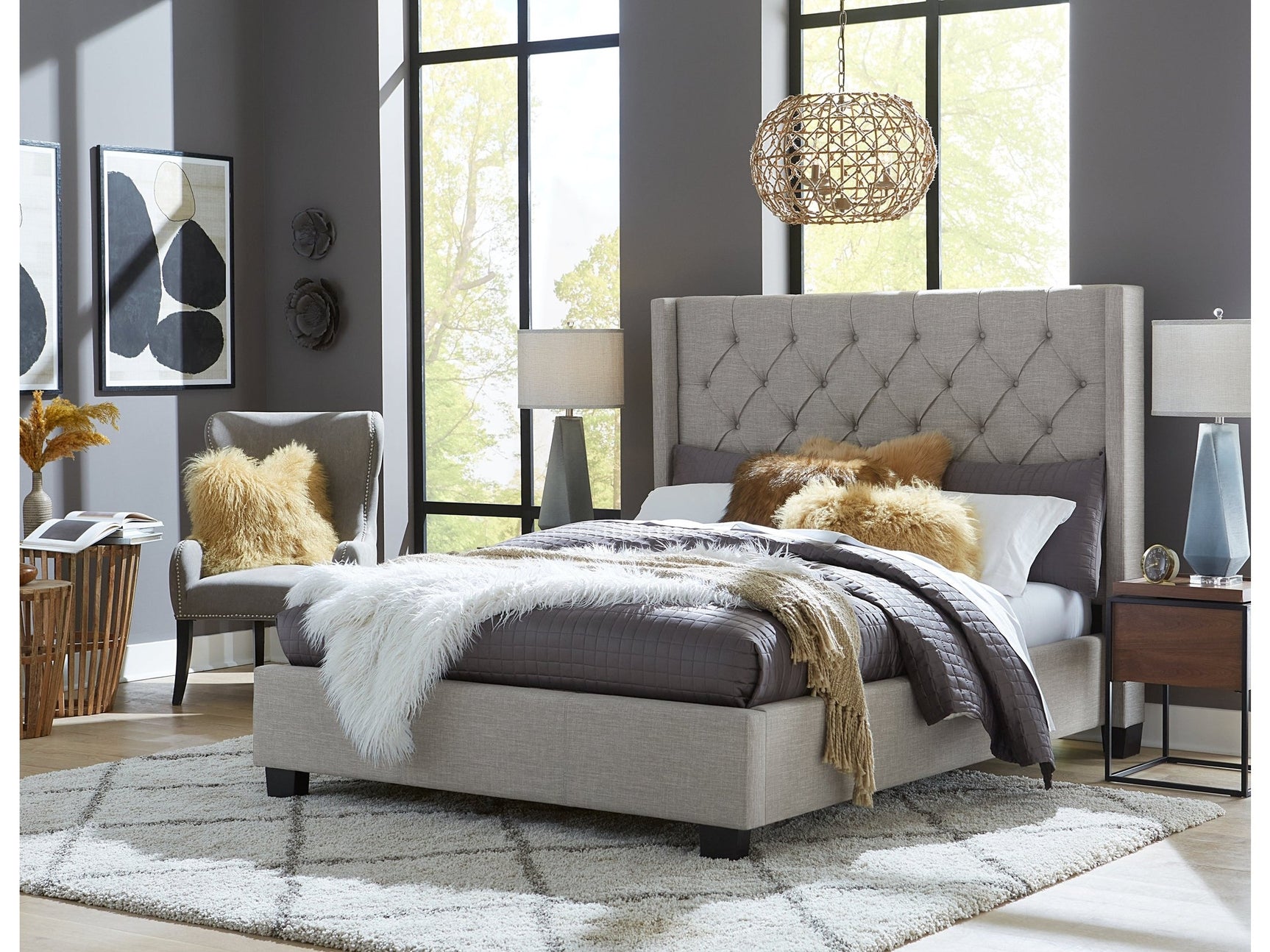 Verona Upholstered Footboard Full Storage Bed in Speckled Grey - Ornate Home