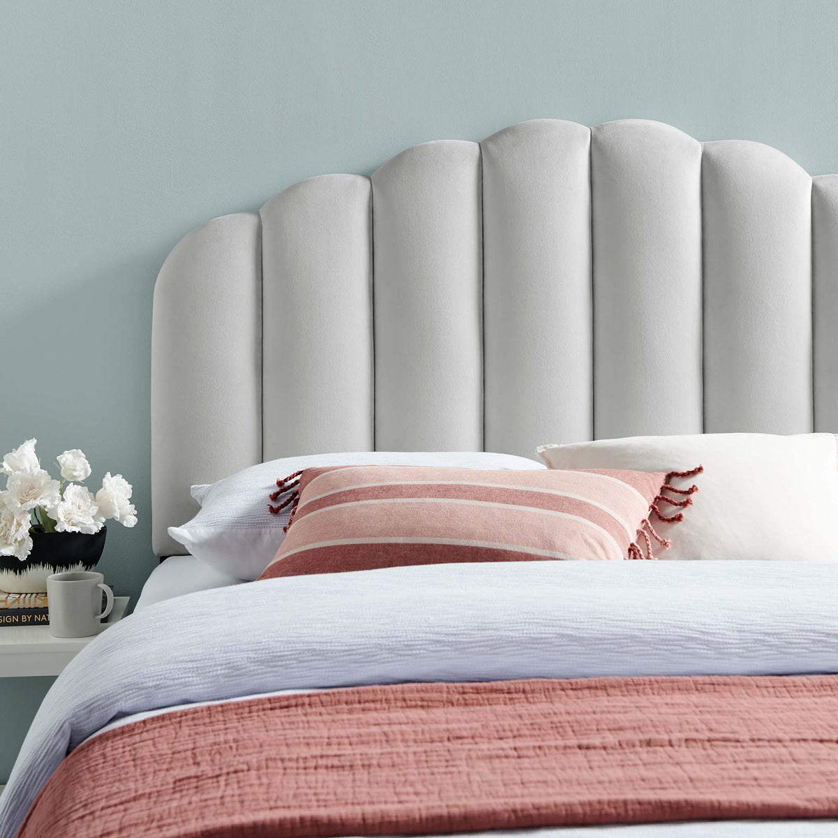 Veronique Light Gray Performance Velvet Full/Queen Headboard - Ornate Home