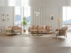 Versace Beige 3-pieces (Sofa & Loveseat & Chair) Living Room Set - Ornate Home