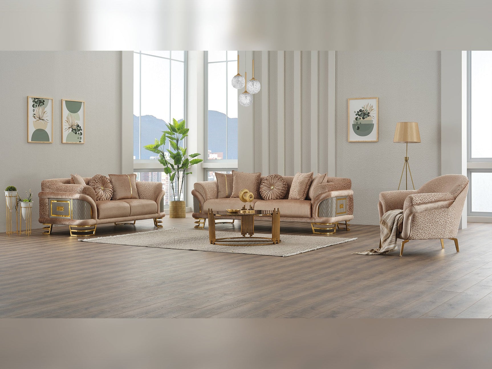 Versace Beige 3-pieces (Sofa & Loveseat & Chair) Living Room Set