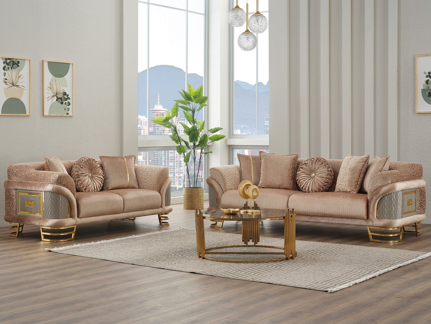 Versace Beige 3-pieces (Sofa & Loveseat & Chair) Living Room Set