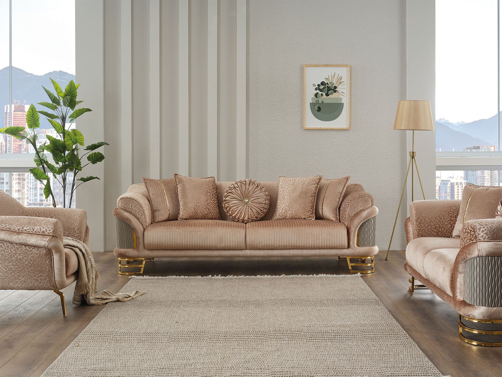 Versace Beige 3-pieces (Sofa & Loveseat & Chair) Living Room Set