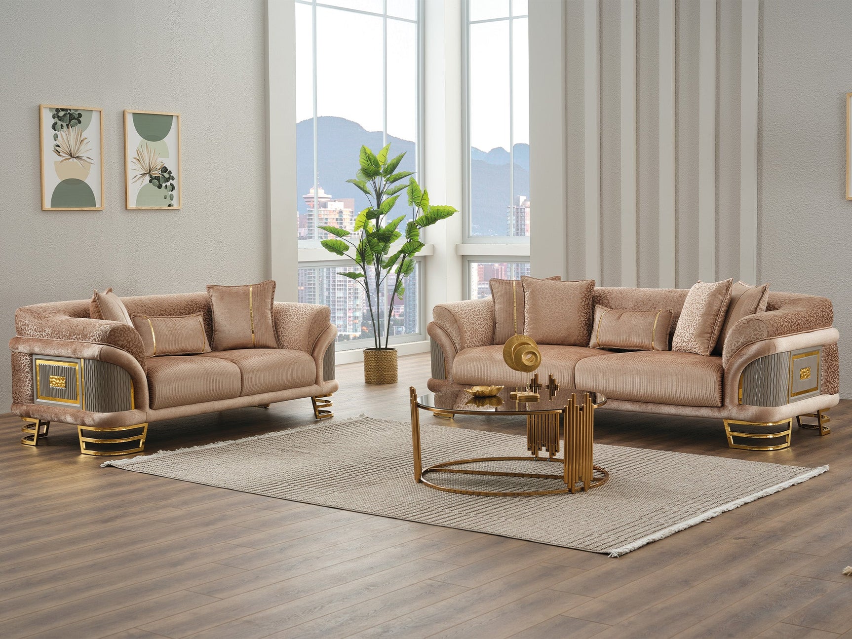 Versace Beige 3-pieces (Sofa & Loveseat & Chair) Living Room Set