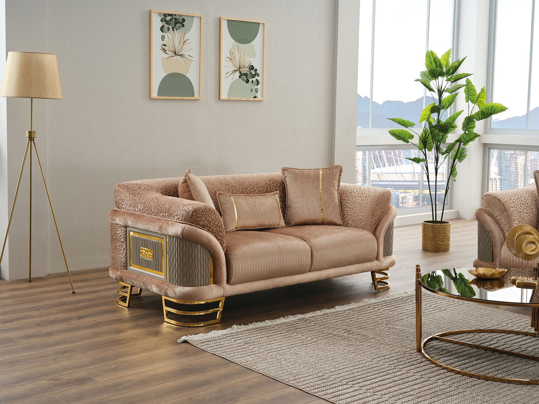 Versace Beige 3-pieces (Sofa & Loveseat & Chair) Living Room Set