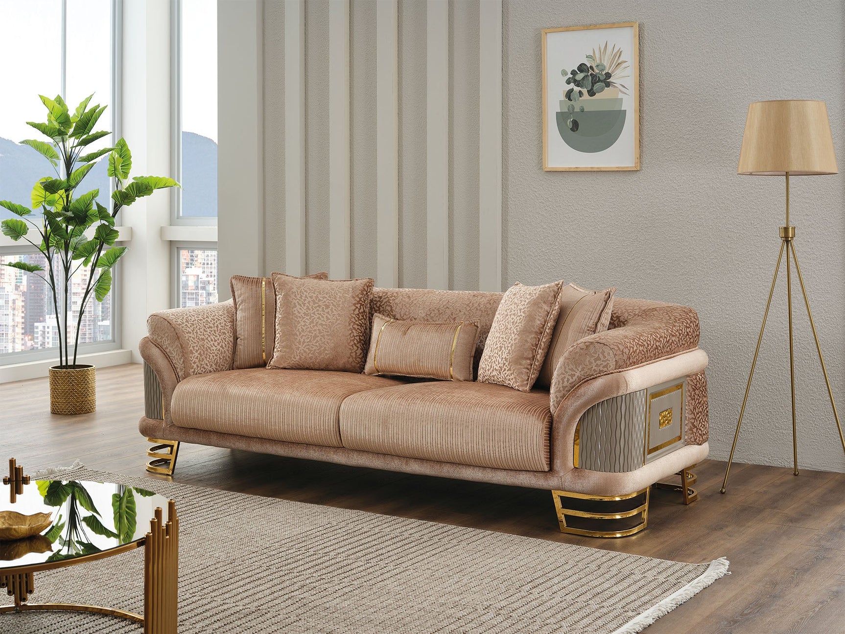 Versace Beige 3-pieces (Sofa & Loveseat & Chair) Living Room Set