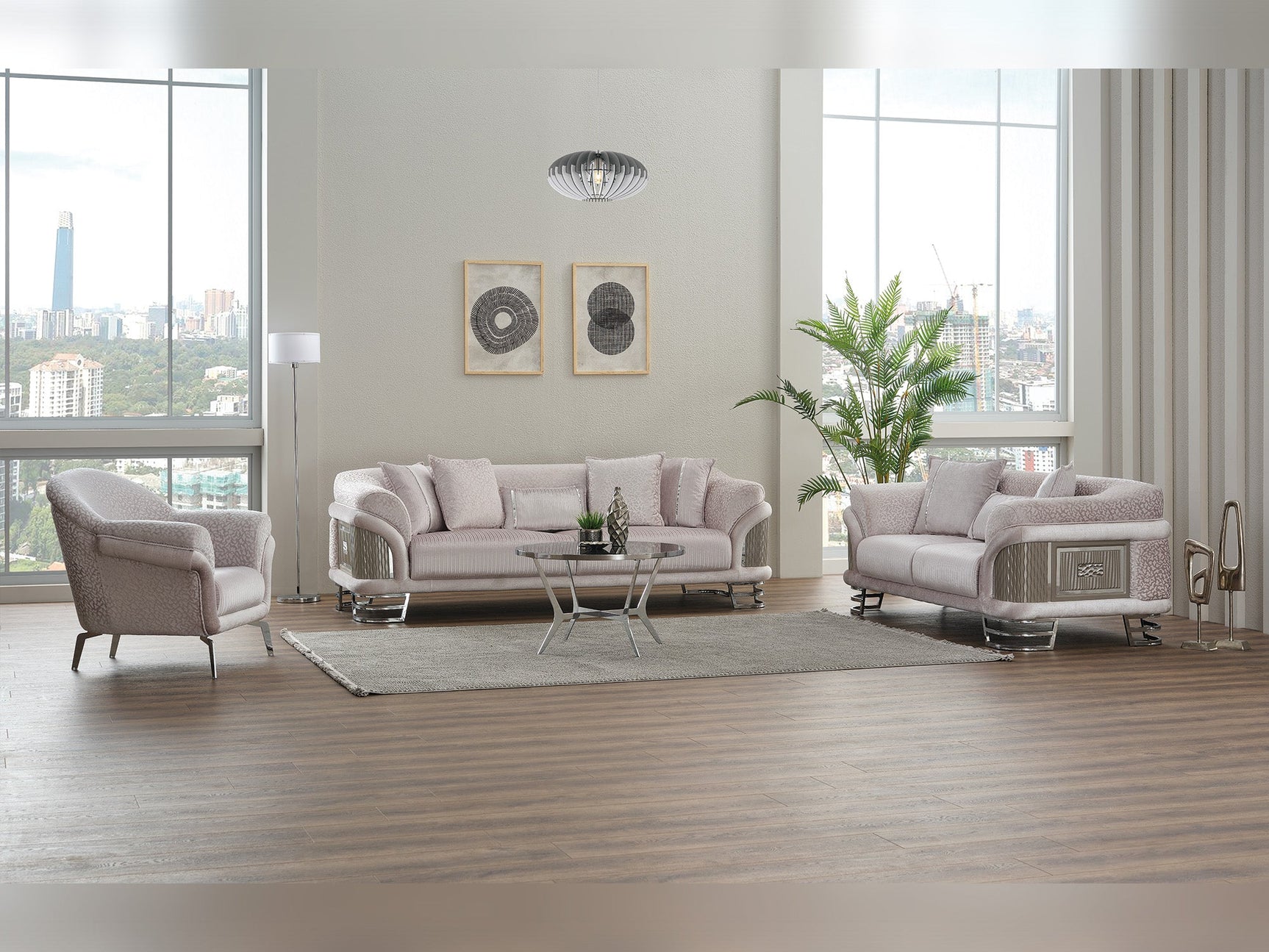 Versace Light Grey 3-pieces (Sofa & Loveseat & Chair) Living Room Set