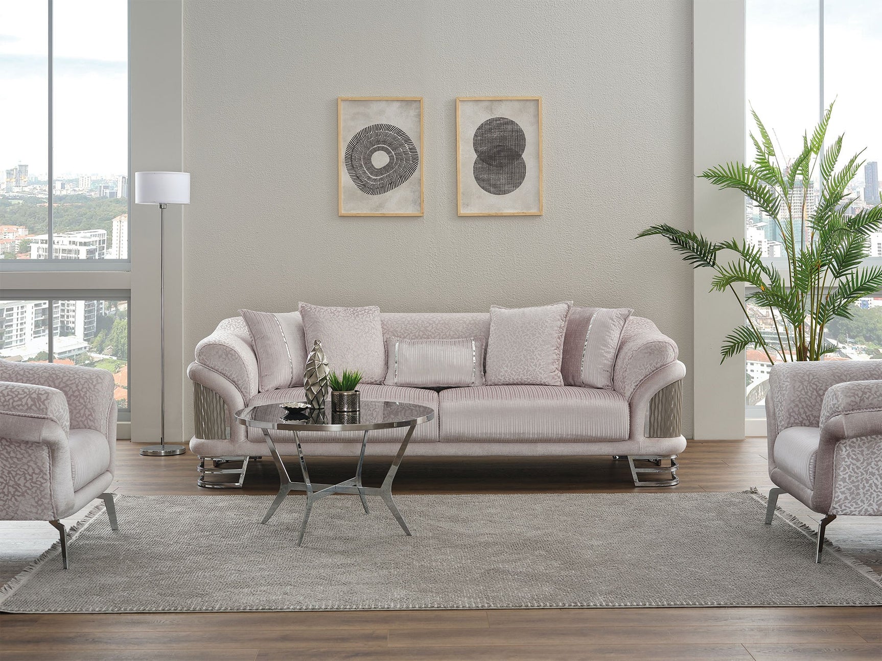 Versace Light Grey Stationary Sofa