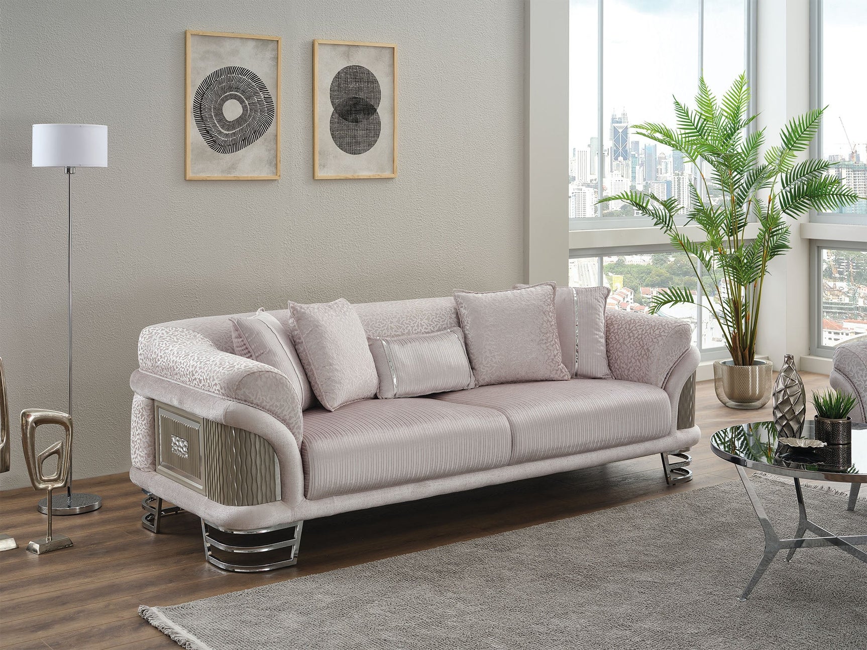 Versace Light Grey 3-pieces (Sofa & Loveseat & Chair) Living Room Set