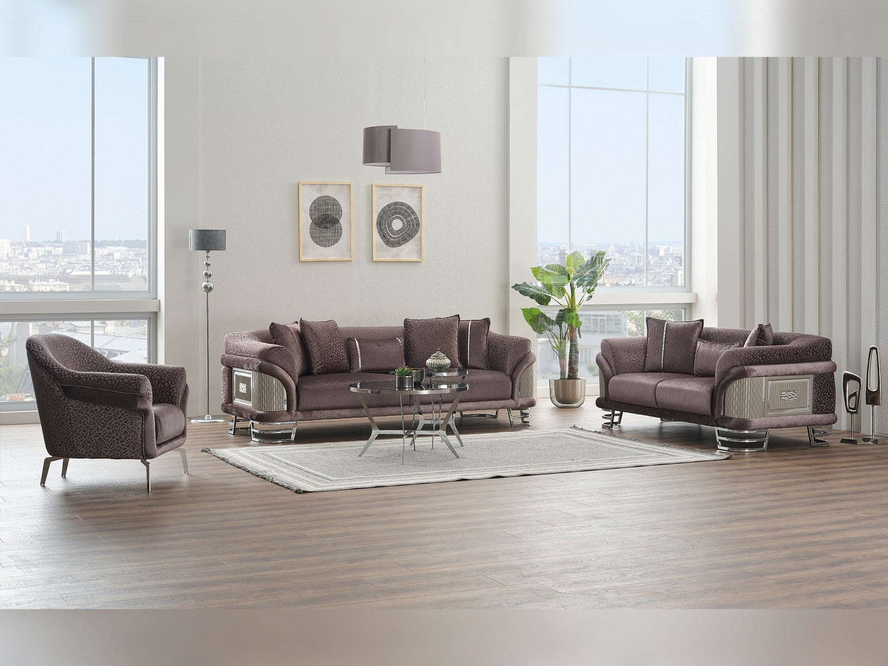Versace Dark Grey 3-pieces (Sofa & Loveseat & Chair) Living Room Set