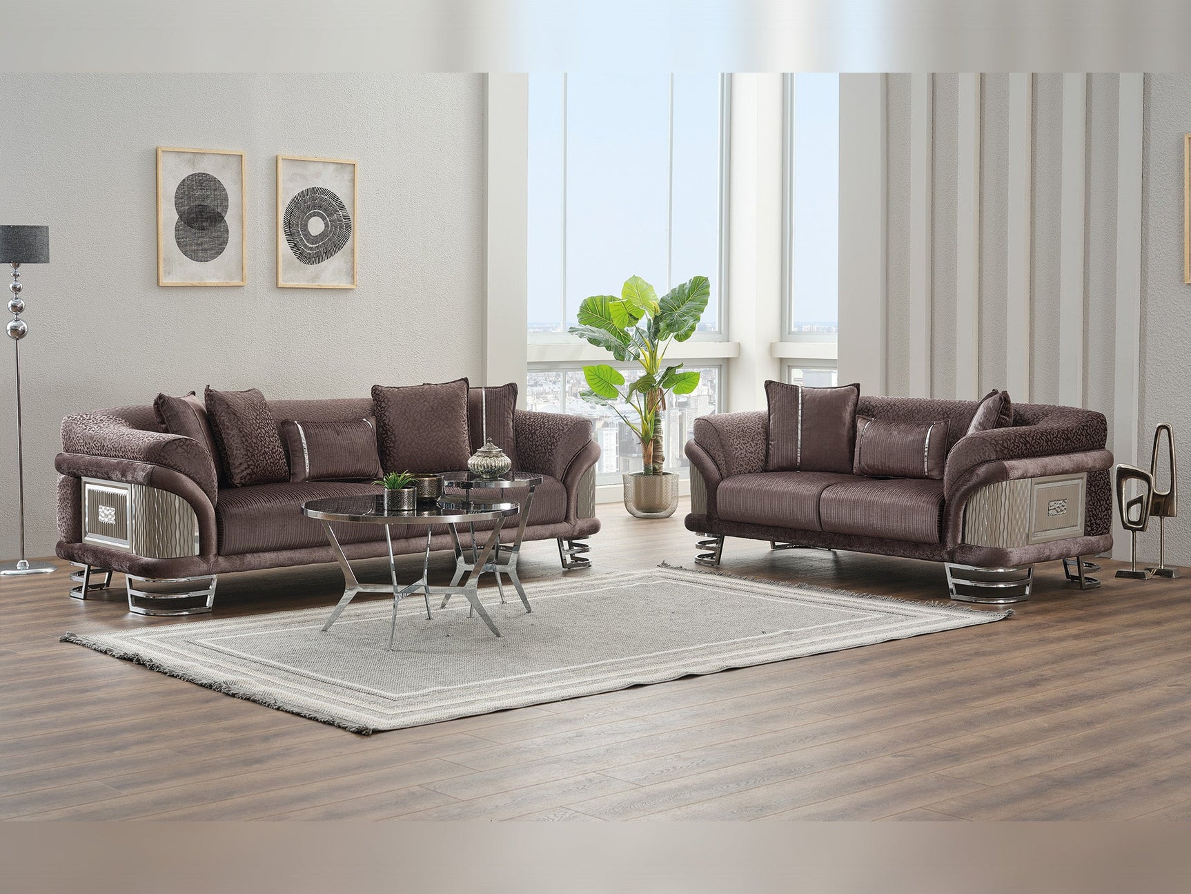 Versace Dark Grey 3-pieces (Sofa & Loveseat & Chair) Living Room Set