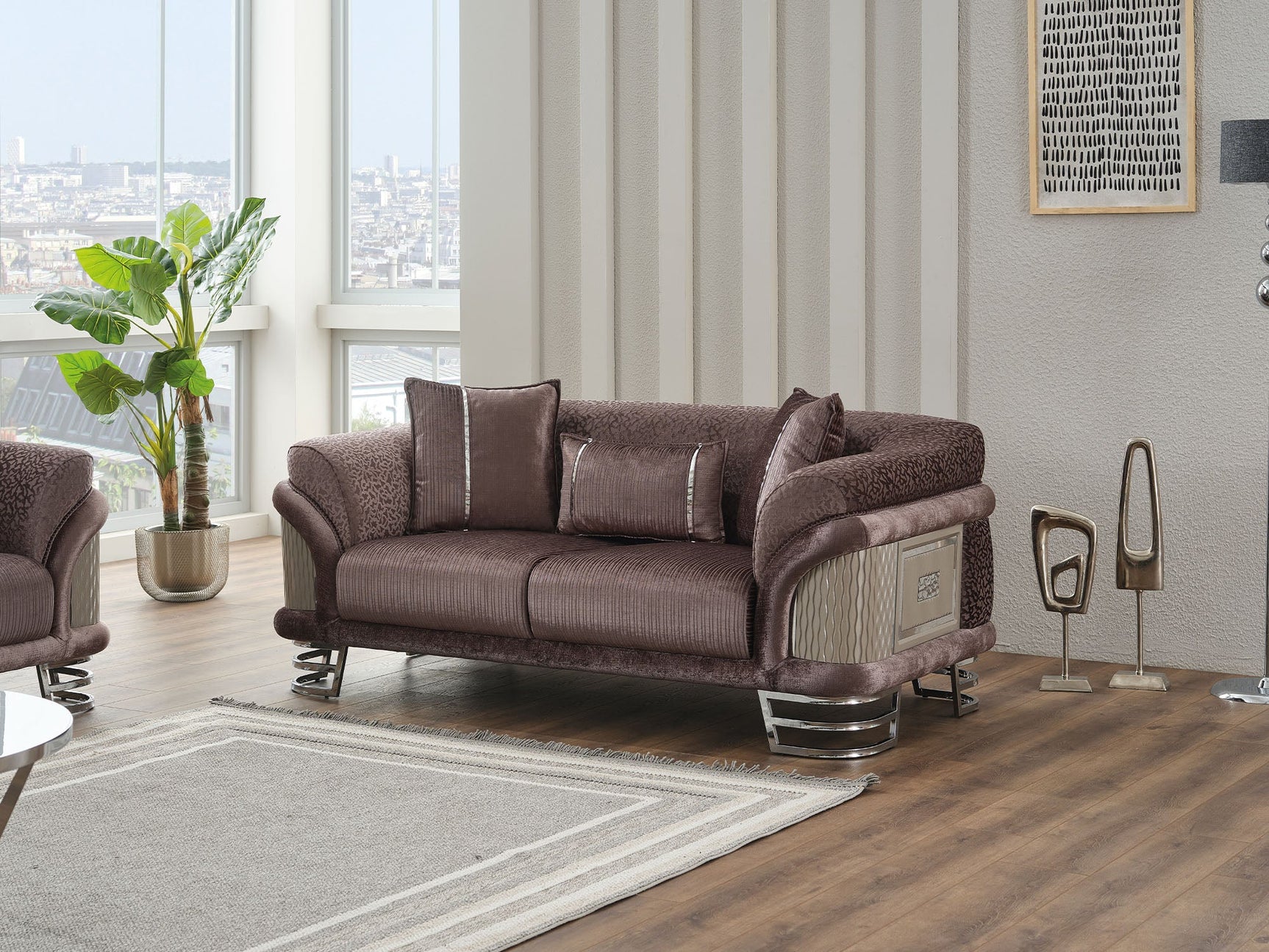 Versace Dark Grey 3-pieces (Sofa & Loveseat & Chair) Living Room Set