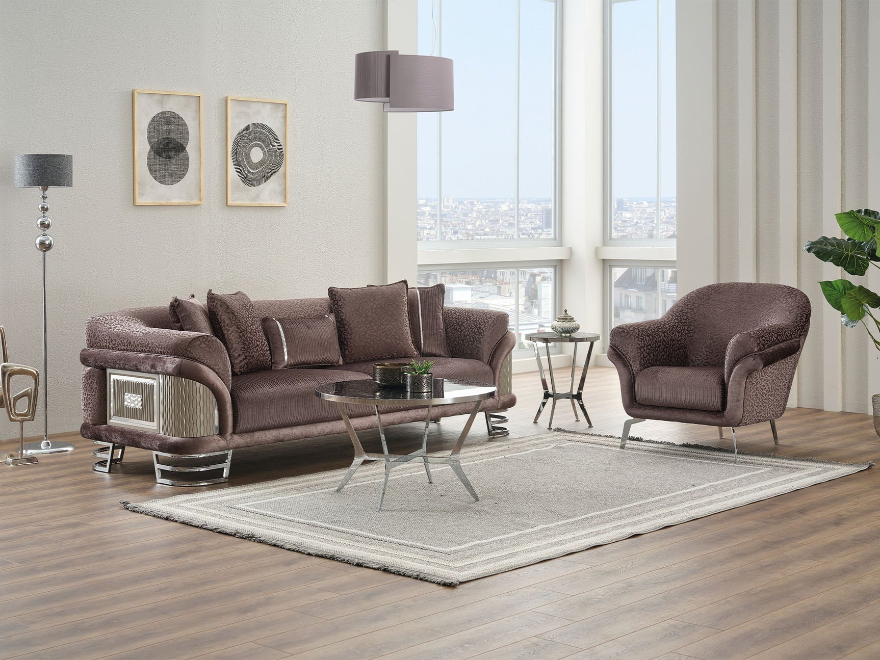 Versace Dark Grey 3-pieces (Sofa & Loveseat & Chair) Living Room Set