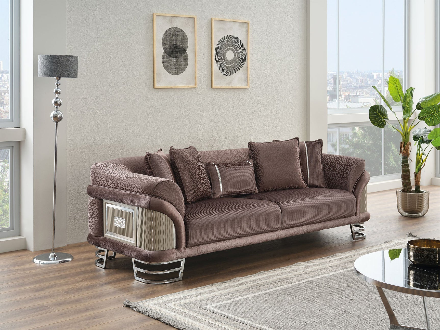 Versace Dark Grey 3-pieces (Sofa & Loveseat & Chair) Living Room Set