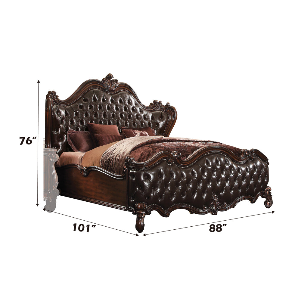 Versailles 2Tone Dark Brown PU & Cherry Oak California King Bed - Ornate Home