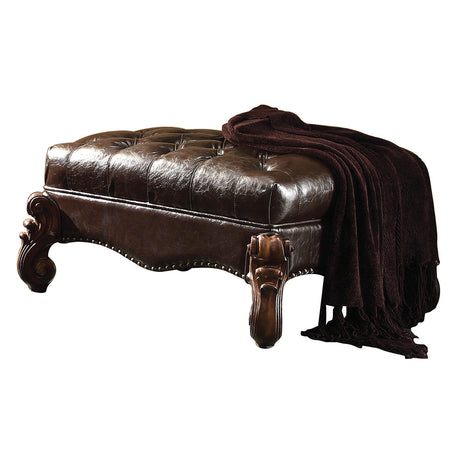 Versailles 2Tone Dark Brown PU & Cherry Oak Ottoman - Ornate Home