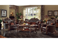 Versailles 2Tone Dark Brown PU & Cherry Oak Sofa w/7 Pillows - Ornate Home