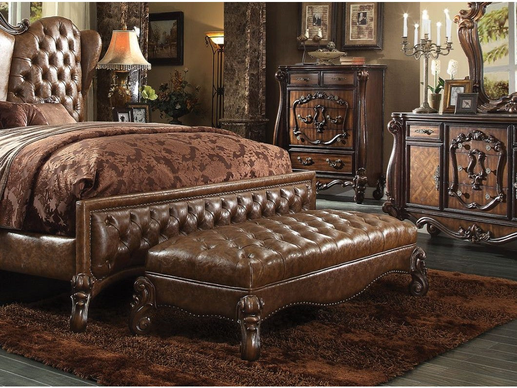 Versailles 2Tone Light Brown PU & Cherry Oak Bench - Ornate Home