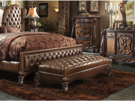 Versailles 2Tone Light Brown PU & Cherry Oak Bench - Ornate Home