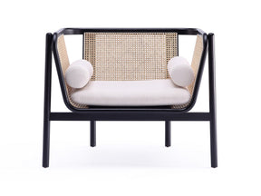 Versailles Accent Chair in Black, Natural Cane and Cream - Ornate Home