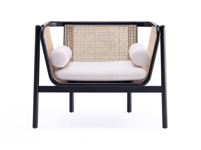 Versailles Accent Chair in Black, Natural Cane and Cream - Ornate Home
