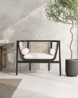 Versailles Accent Chair in Black, Natural Cane and Cream - Ornate Home