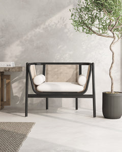Versailles Accent Chair in Black, Natural Cane and Cream - Ornate Home