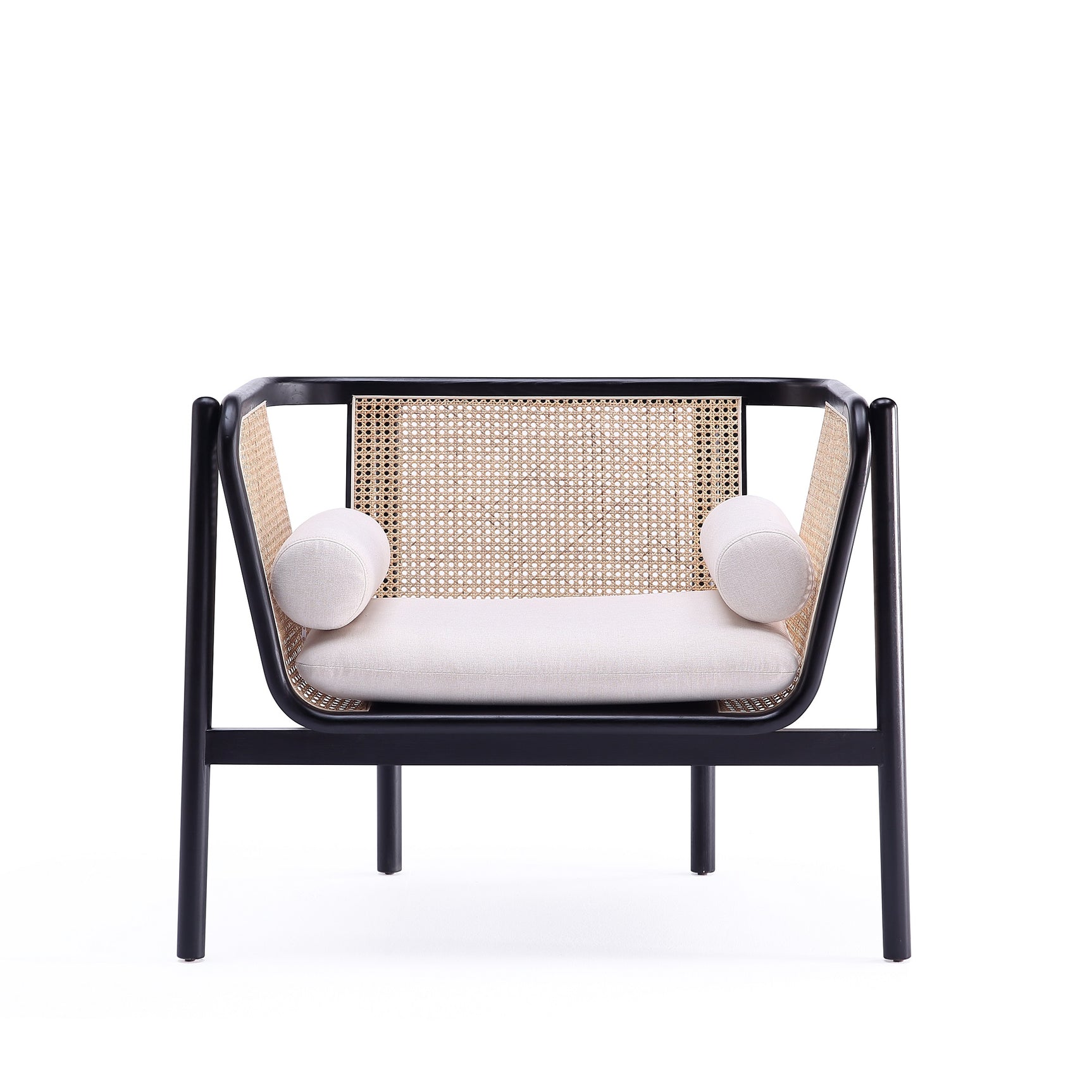 Versailles Accent Chair in Black, Natural Cane and Cream (set of 2) - Ornate Home