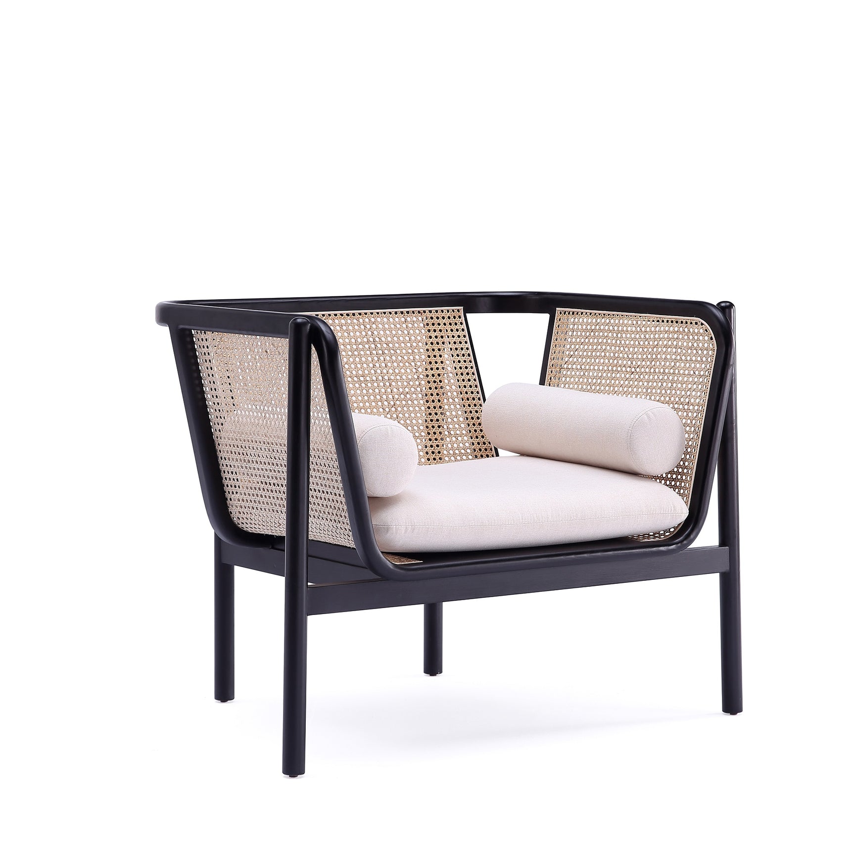 Versailles Accent Chair in Black, Natural Cane and Cream (set of 2) - Ornate Home