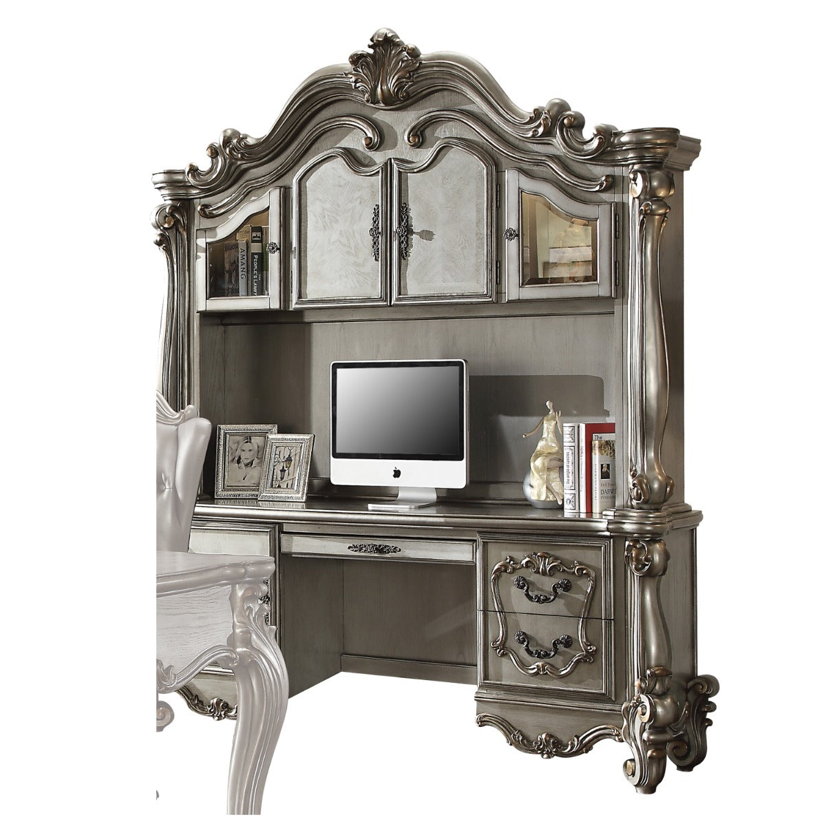 Versailles Antique Platinum Computer Desk & Hutch - Ornate Home