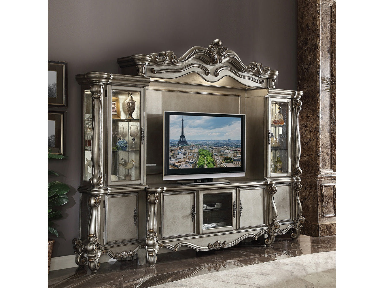 Versailles Antique Platinum Entertainment Center - Ornate Home
